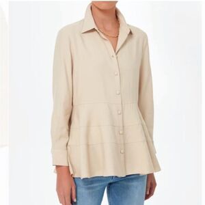 NWT Pomander Place Tuckernuck Tan Ashlen Blouse M  Button Front Tiered Top